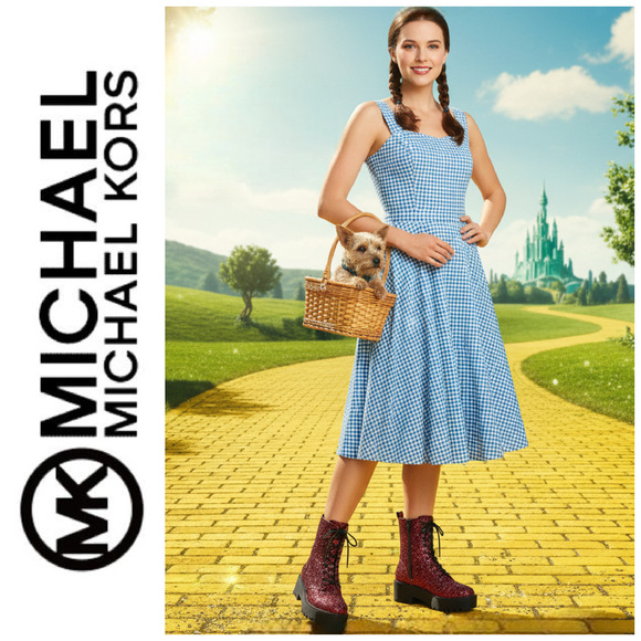 NEW Michael Kors Bryce Sz 7.5 Glitter Combat Boots Lug Sole Dark Berry PV21E